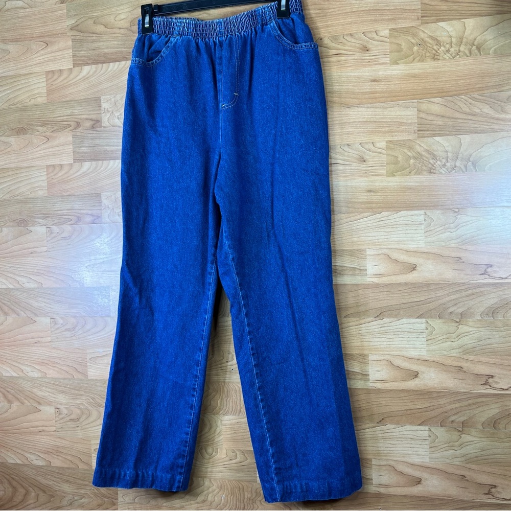 Vintage Chic Pull On Blue Denim Jeans Size 12 Petite with Front & Back P…